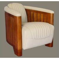 Fauteuil club canoé cuir ivoire