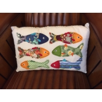 COUSSIN POISSON  PATCHWORK  EN COTON DECO MARINE 