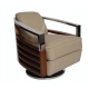 Fauteuil club tournant en bois et inox cuir beige