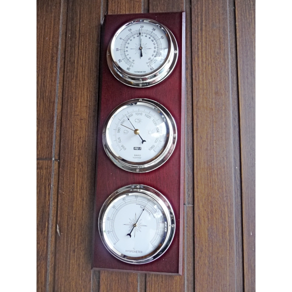 Station 3 cadrans bois et nickel, baromètre, thermomètre, hygromètre